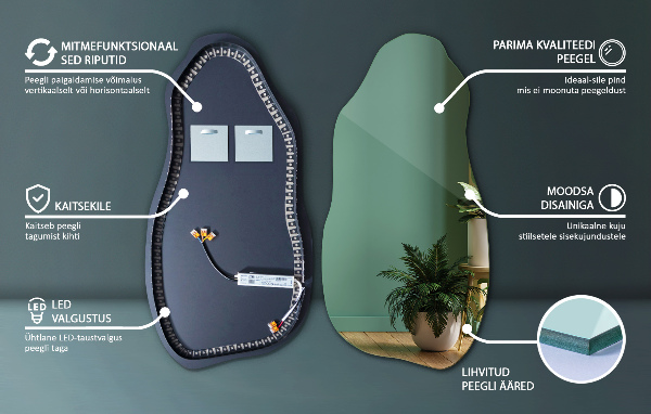 Organic mirror with led lights minimalist 50x100 cm