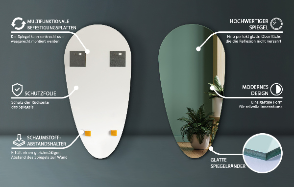 Tear drop frameless mirror 20x40 in