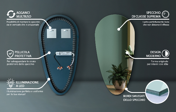 Tear shaped lighted mirror 35x70 cm