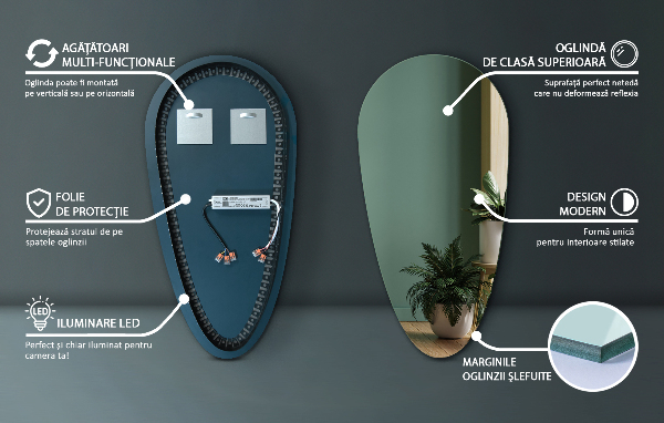 Tear shaped lighted mirror 35x70 cm