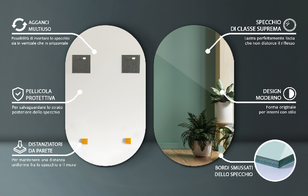 Pill frameless mirror 16x28 in