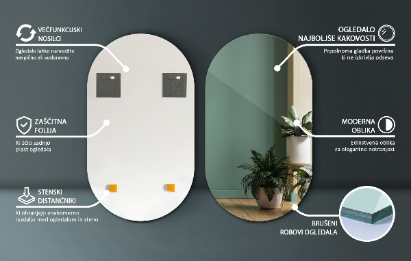 Pill frameless mirror 16x28 in