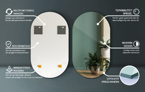 Pill frameless mirror 16x28 in