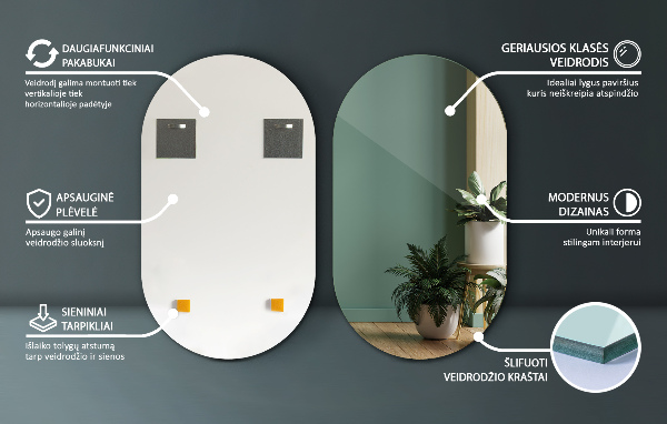 Pill frameless mirror 16x28 in