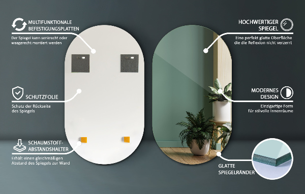 Oval wall mirror without frame 18x31 in