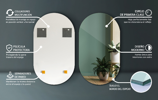 Oval wall mirror without frame 18x31 in