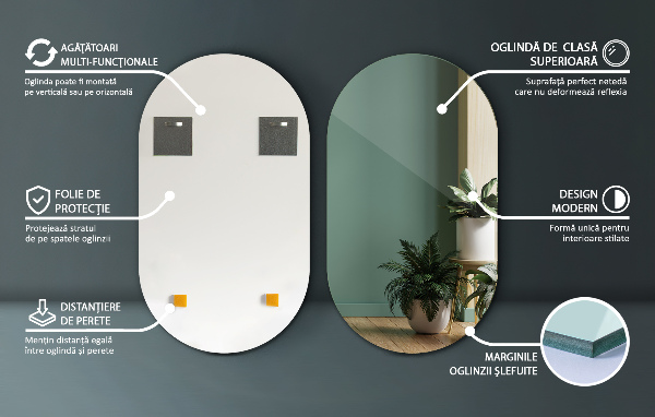 Oval wall mirror without frame 18x31 in