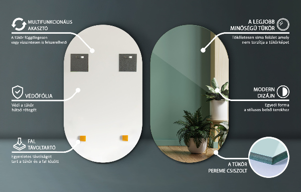 Oval wall mirror without frame 18x31 in