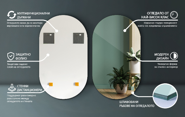 Oval wall mirror without frame 18x31 in