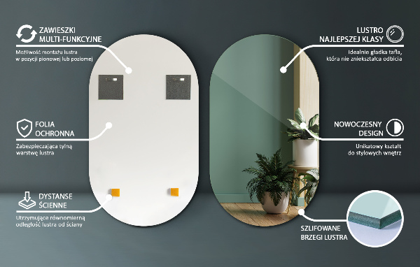 Oval wall mirror without frame 18x31 in