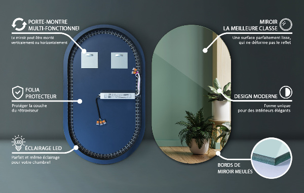 Oval mirror with led lights 58x100 cm