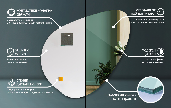 Irregular mirror organic frameless for the bathroom 48x48 cm