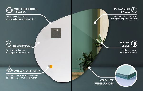 Organic shaped mirror frameless loft-style 68x67 cm