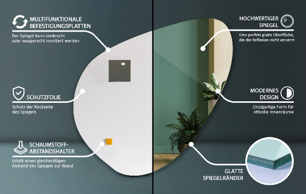 Organic shaped mirror modern design 77x77 cm