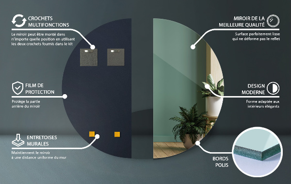 Half moon minimalist mirror without frame 10x20 in