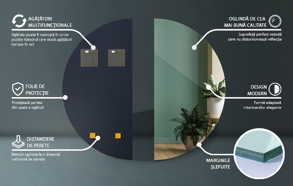 Half moon minimalist mirror without frame 10x20 in