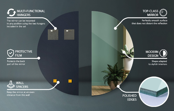 Half moon minimalist mirror without frame 10x20 in