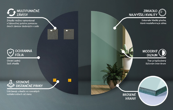 Half circle mirror without frame 12x24 in