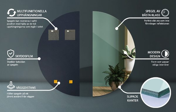 Half circle mirror without frame 12x24 in