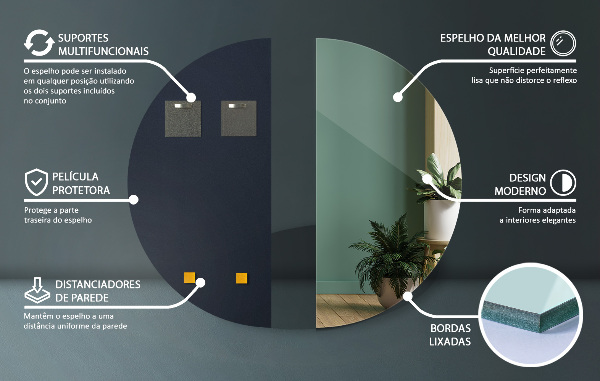 Half round mirror without frame 16x32 in