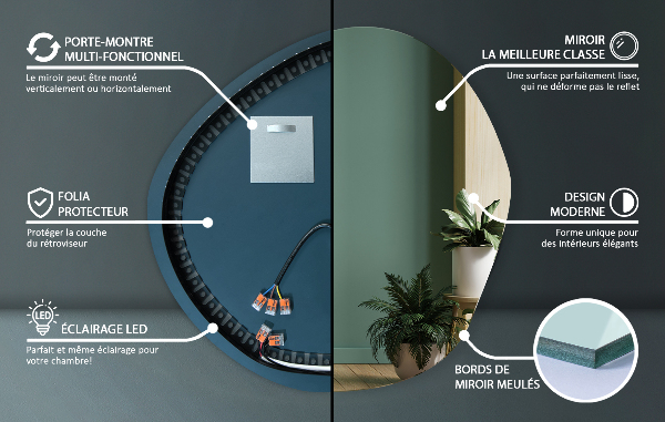 Weird shaped mirror with led lights 77x77 cm