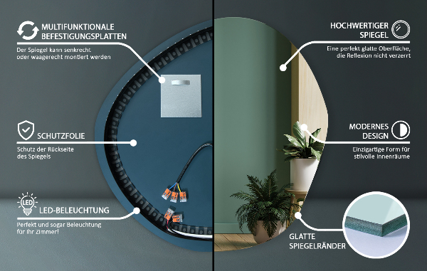 Organic shape led backlit mirror 87x86 cm