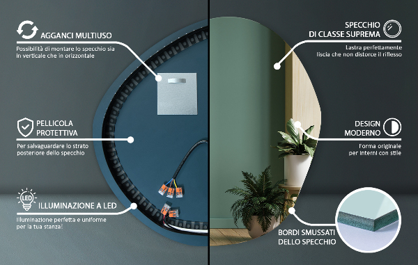 Organic shape led backlit mirror 87x86 cm