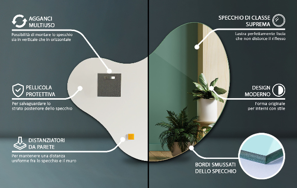 Mirror pebble shape without frame 48x48 cm