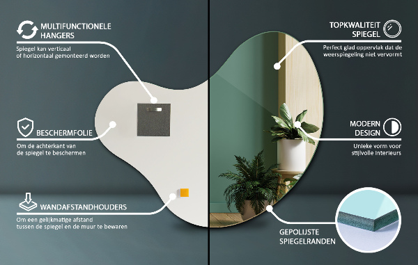 Mirror asymmetrical without frame 58x58 cm