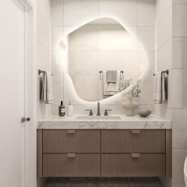 Asymetric led light mirror 48x48 cm