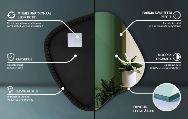 Asymetric led light mirror 48x48 cm
