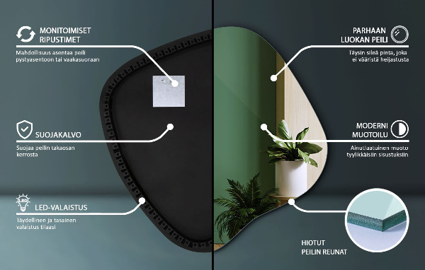 Asymetric led light mirror 48x48 cm