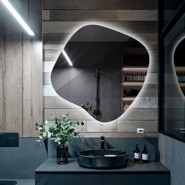 Asymetric led light mirror 59x58 cm