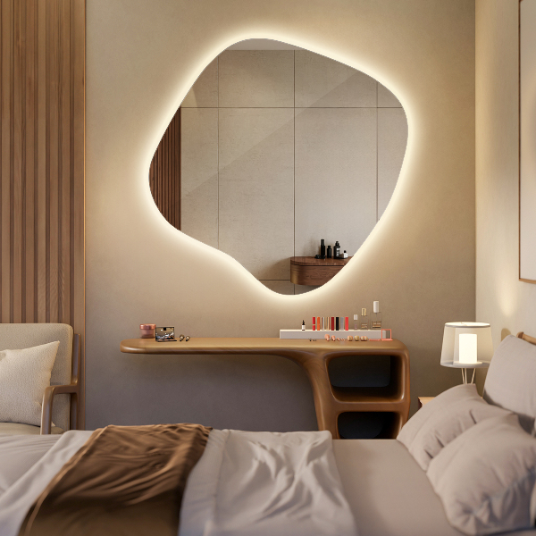 Asymetric led light mirror 59x58 cm