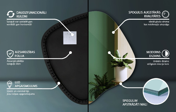 Asymetric led light mirror 59x58 cm