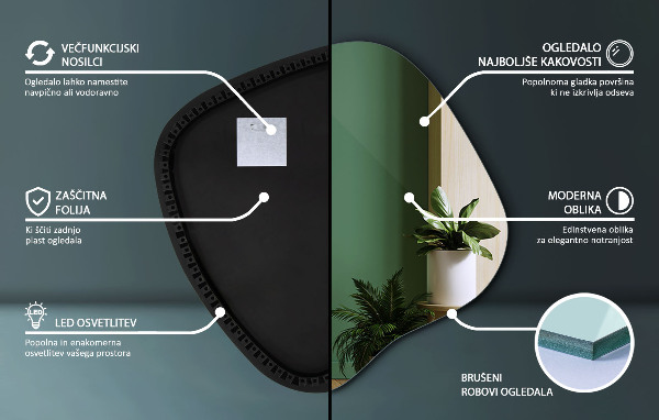 Asymetric led light mirror 68x67 cm