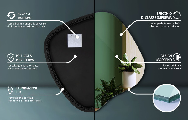 Asymetric led light mirror 68x67 cm