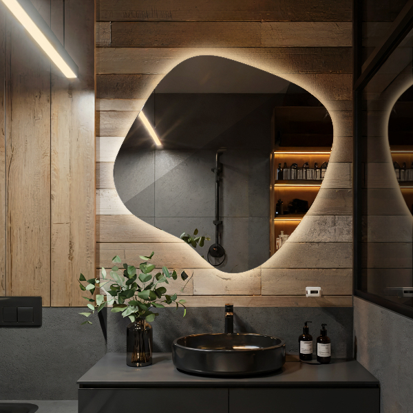 Asymetric led light mirror 68x67 cm