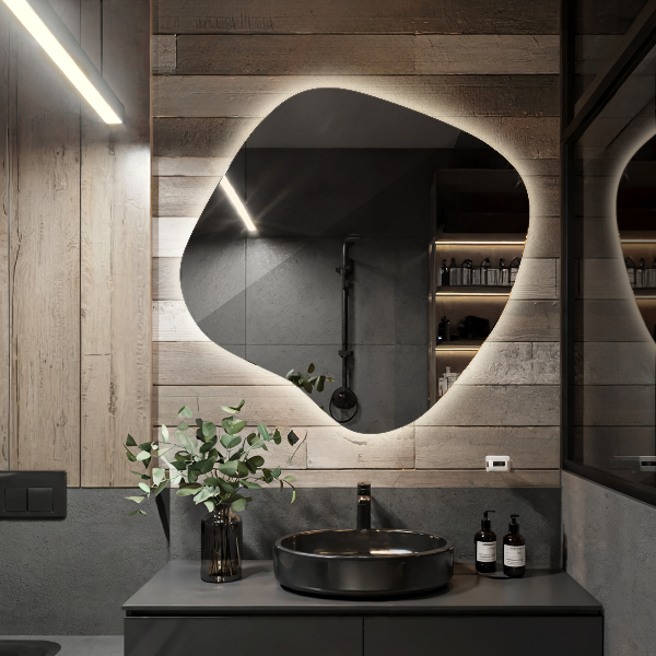 Asymetric led light mirror 77x77 cm