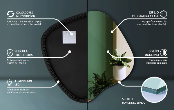 Asymetric led light mirror 77x77 cm