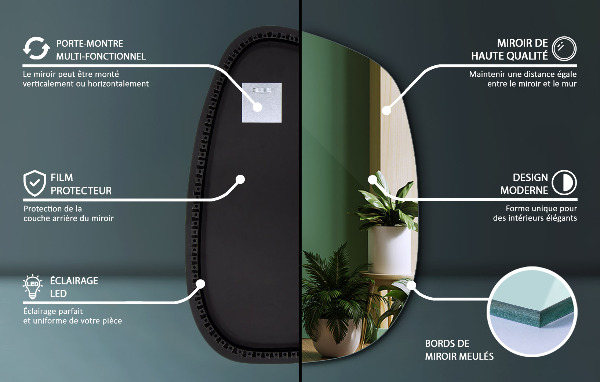 Organic mirror with led lights 55x38 cm