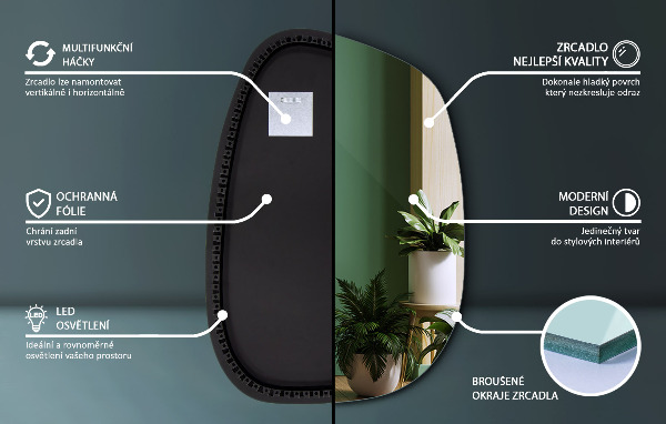 Organic mirror with led lights 55x38 cm