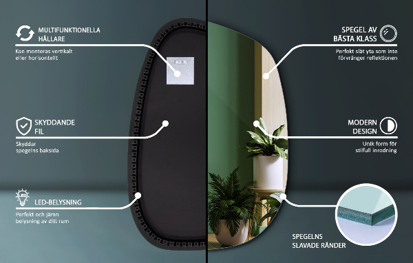 Organic mirror with led lights 55x38 cm