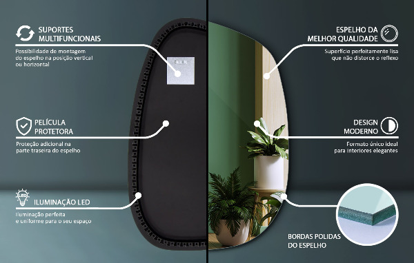 Organic mirror with led lights 55x38 cm