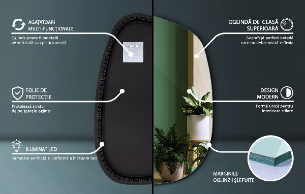 Organic shape led backlit mirror 79x57 cm