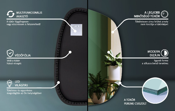 Organic shape led backlit mirror 79x57 cm