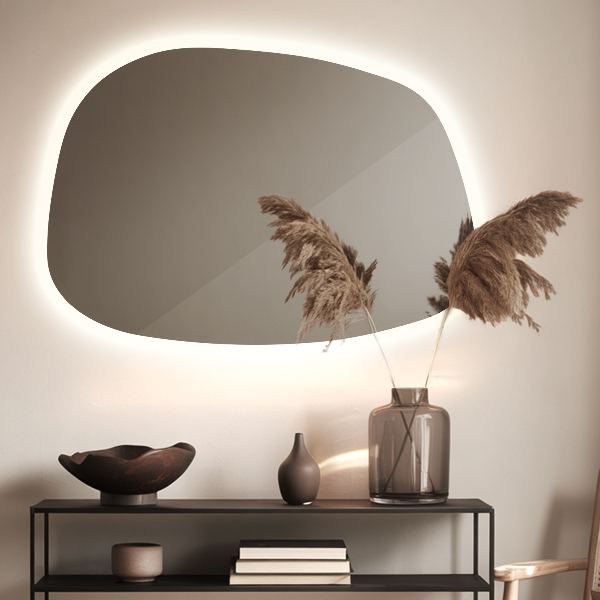 Weird shaped mirror with led lights 91x66 cm