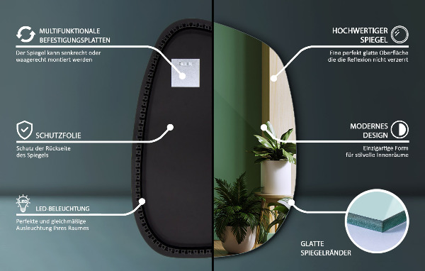 Weird shaped mirror with led lights 91x66 cm