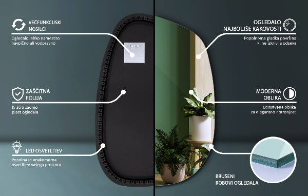 Weird shaped mirror with led lights 91x66 cm