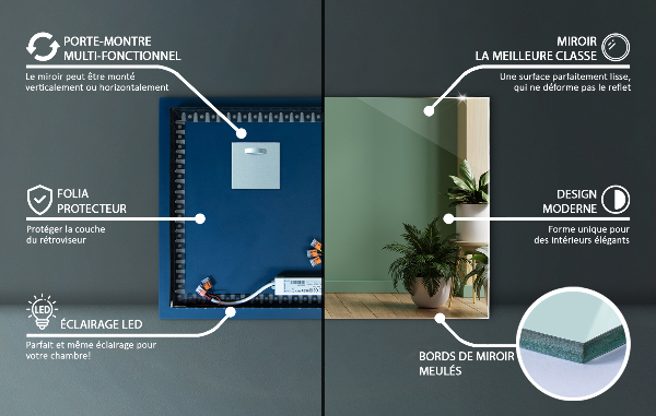 Rectangular led mirror without frame 24x16 in